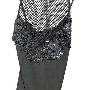 Charlotte Russe Camisole Women M Black Floral Lace Fishnet Mesh Gothic Top
